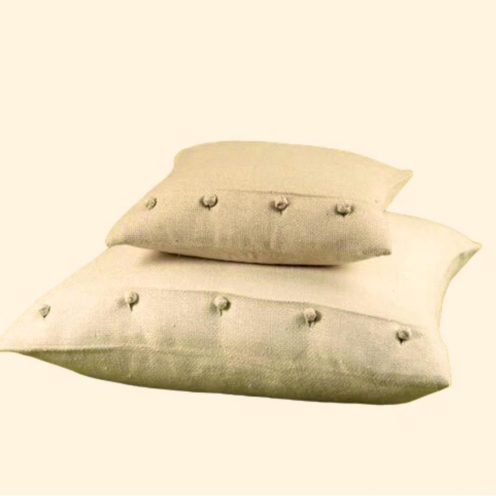 ANN GISH French Knot Charmeuse 100% Silk Throw Pillow Set Tan gold Luxury Square